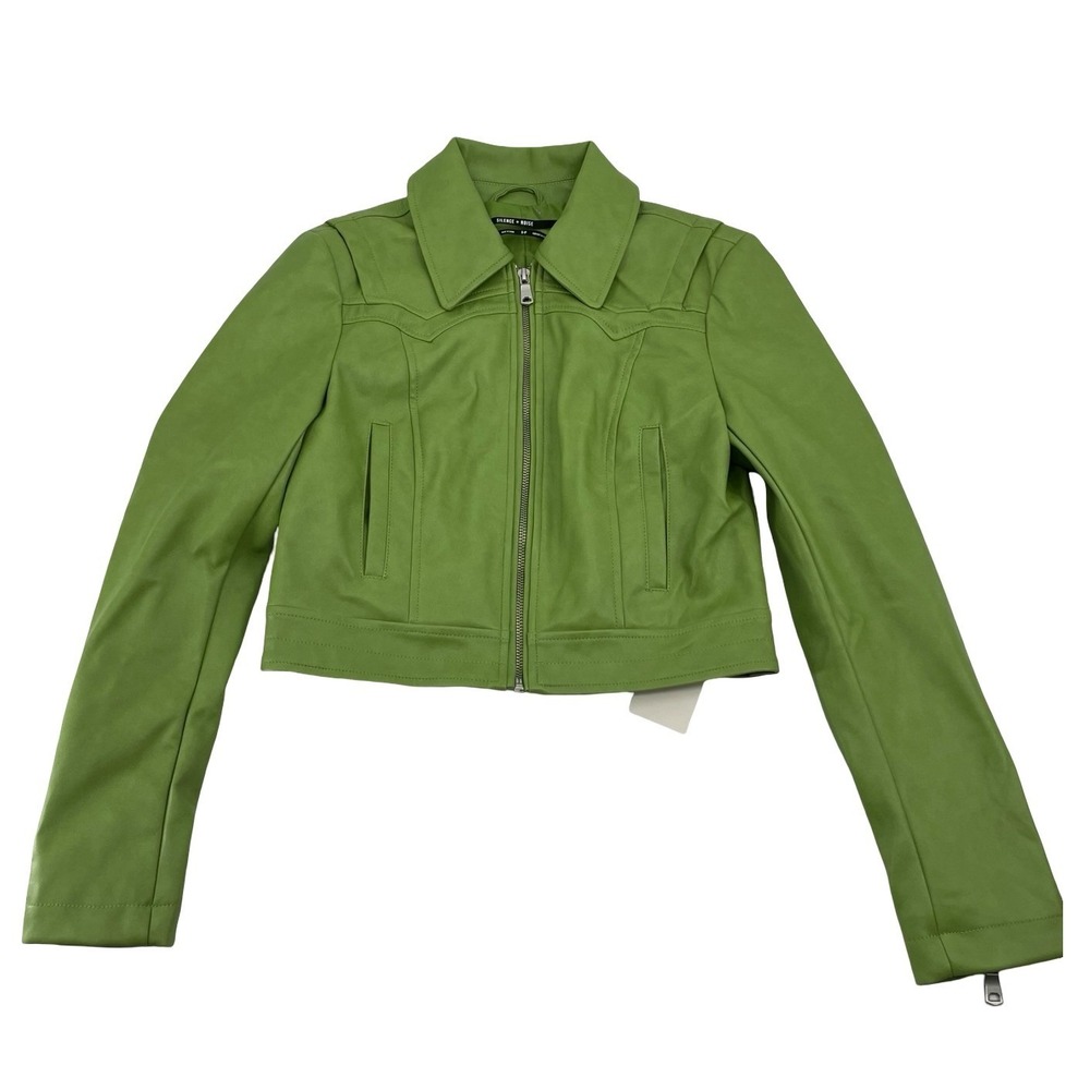 Silence + Noise Women's Moto Jacket Green Vegan Leather Small
